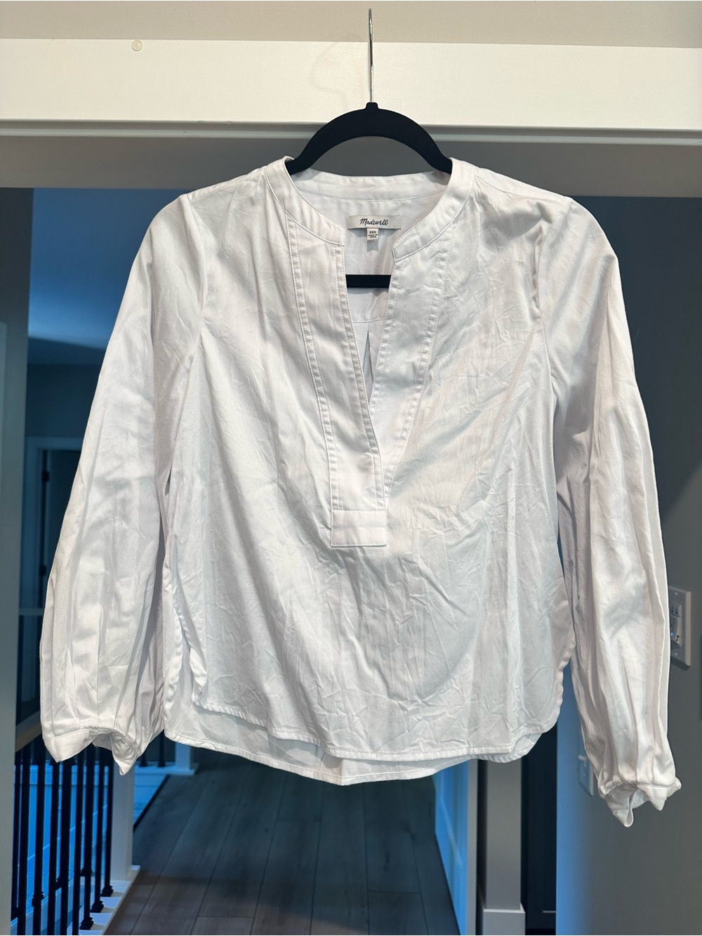 Madewell White Cotton Pintuck Split-Neck Blouse